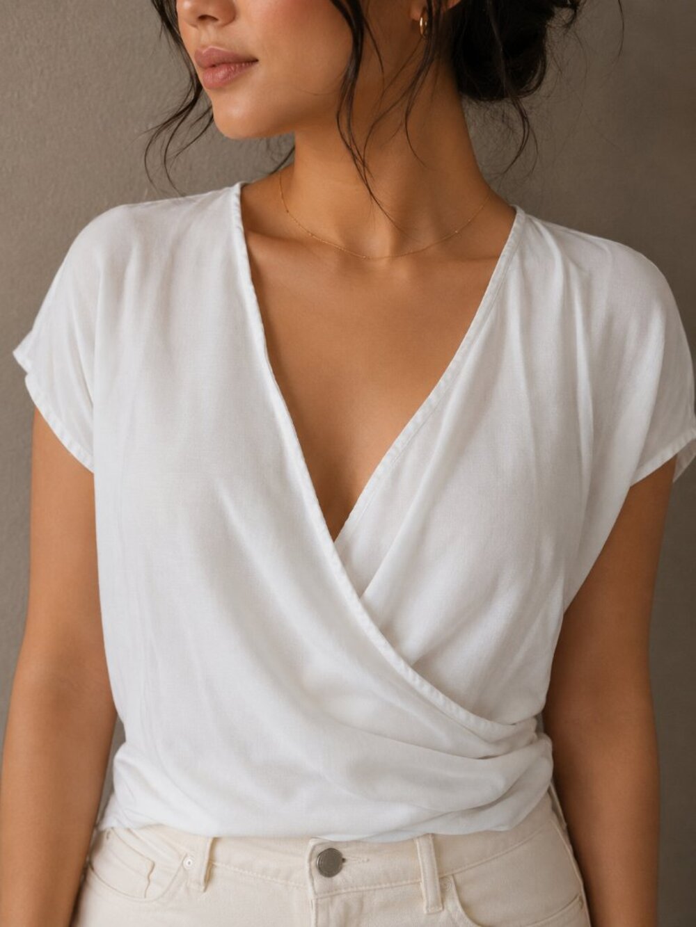 Halara V Neck Cap Sleeve Crossover Ruched Solid Work Blouse NWT Size S
